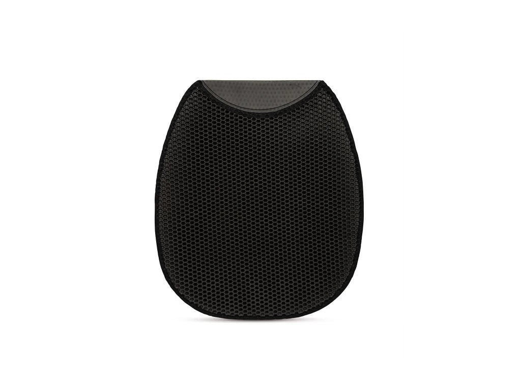 Schwarze, ovale CatGenie GenieMat 63x55cm (Taschenmatte) mit schwarzer Oberkante auf weißem Hintergrund. Ideal, um Ihren CatGenie Katzenbox-Bereich sauber und ordentlich zu halten.