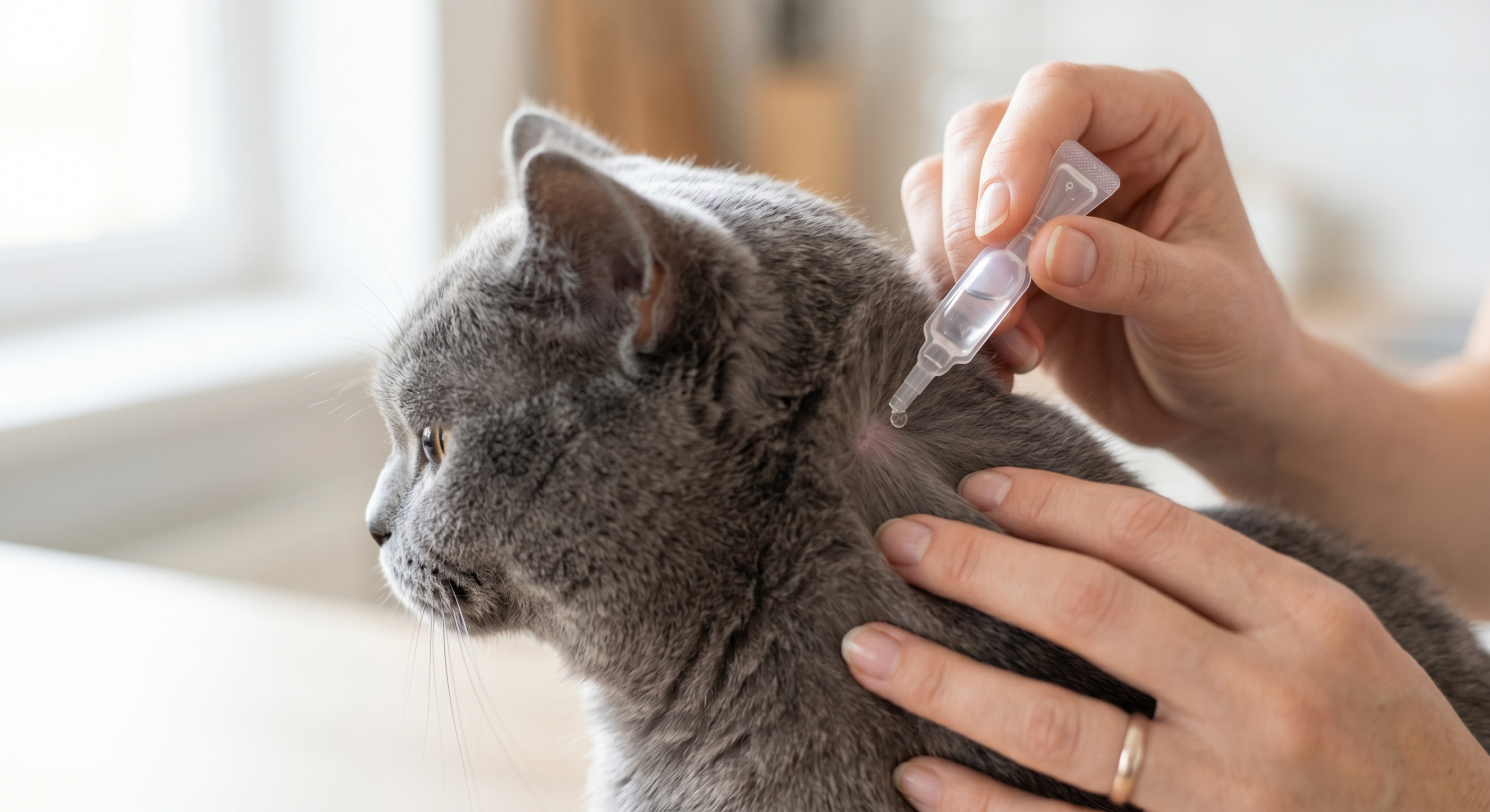 Katze, die mit einer Wurmkur behandelt wird.